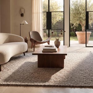 Alfombra de lana tejida a mano con textura de guijarros, mezcla de colores beige, alfombra de bucle grueso - Alfombra minimalista texturizada para dormitorio y sala de estar