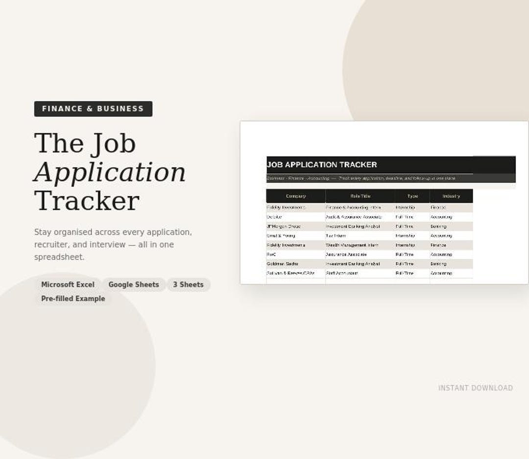 Job Application Tracker Excel | Internship & Job Search Spreadsheet ...