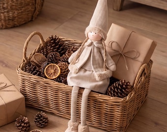 Christmas Girl Doll Decor, Nordic Fabric Doll, Cute Long Legged Girl Figurine, Cozy Holiday Home Decoration, Scandinavian Decor