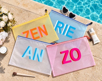 Personalized Shadow Monogram Pool Bag, Bridesmaid Beach Pouch, Waterproof Wet Bag, Bachelorette Party Favor