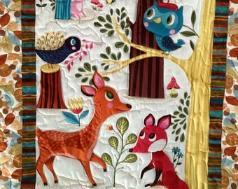 Woodland  baby or toddler  forest animals surrounded by falling leaves, and cute owls, fun take along playmat