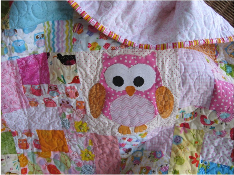 Custom Baby Quilt Owl Theme Girls Crib Bedding In Pinks Etsy
