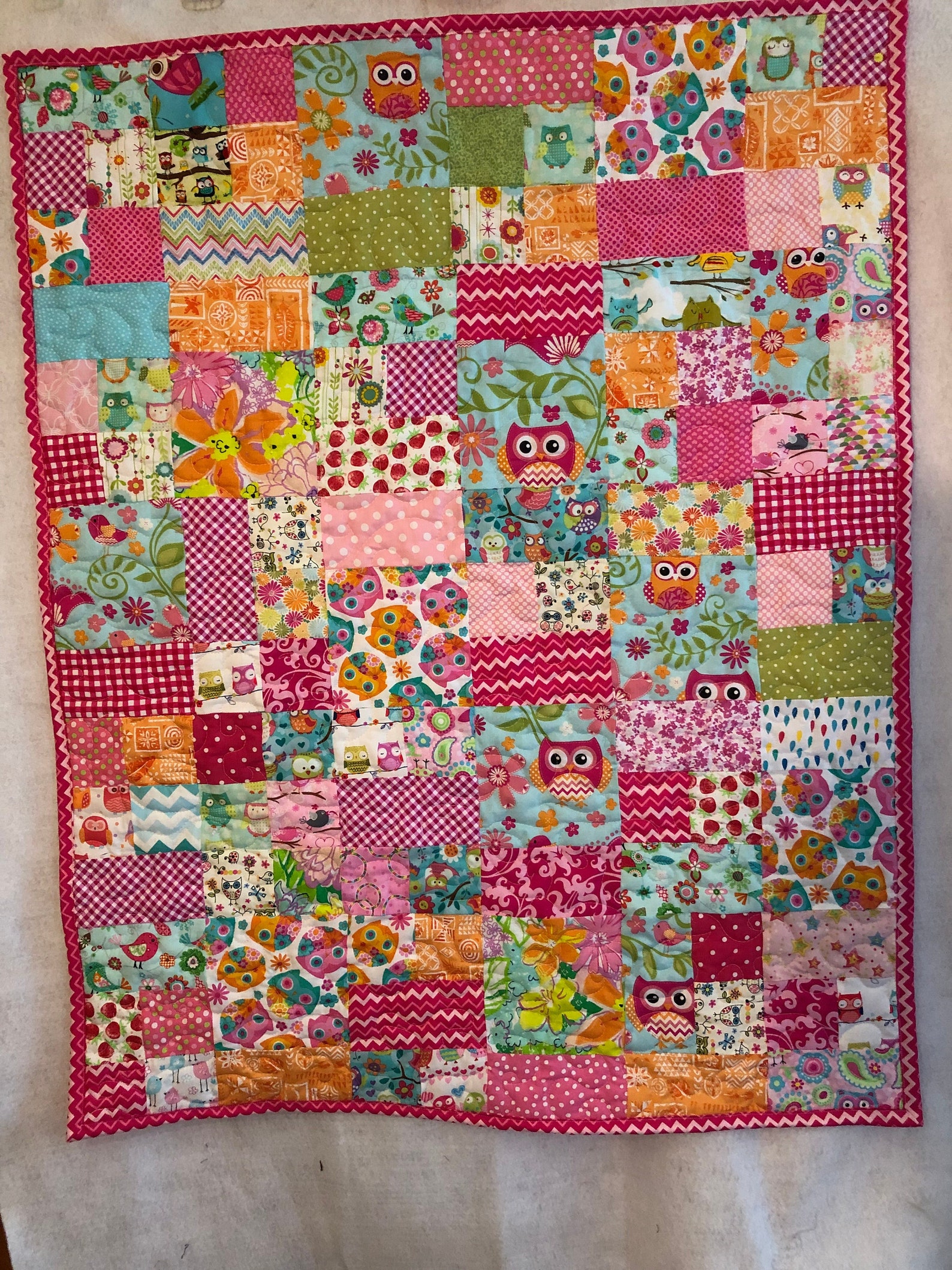 Pink Patchwork Baby Quilt, Toddler Girls Quilt One of a Kind- 35" by 44 ...