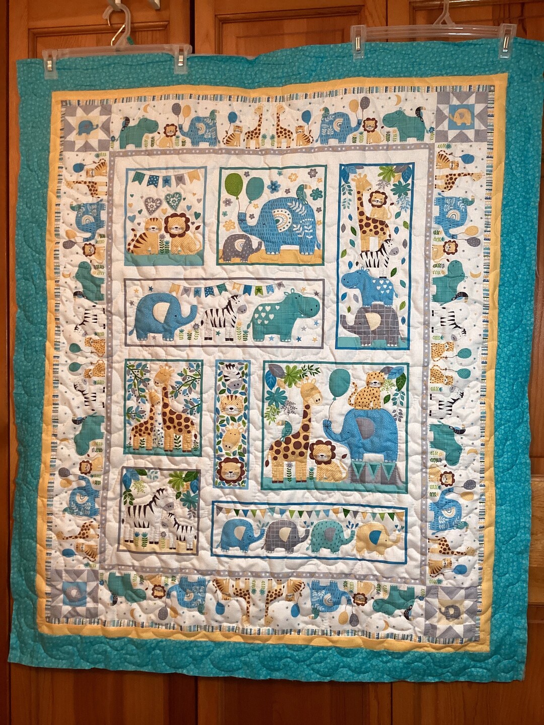 Baby Boy Jungle Quilt With Blue Minky Backing, Toddler Jungle Animal ...