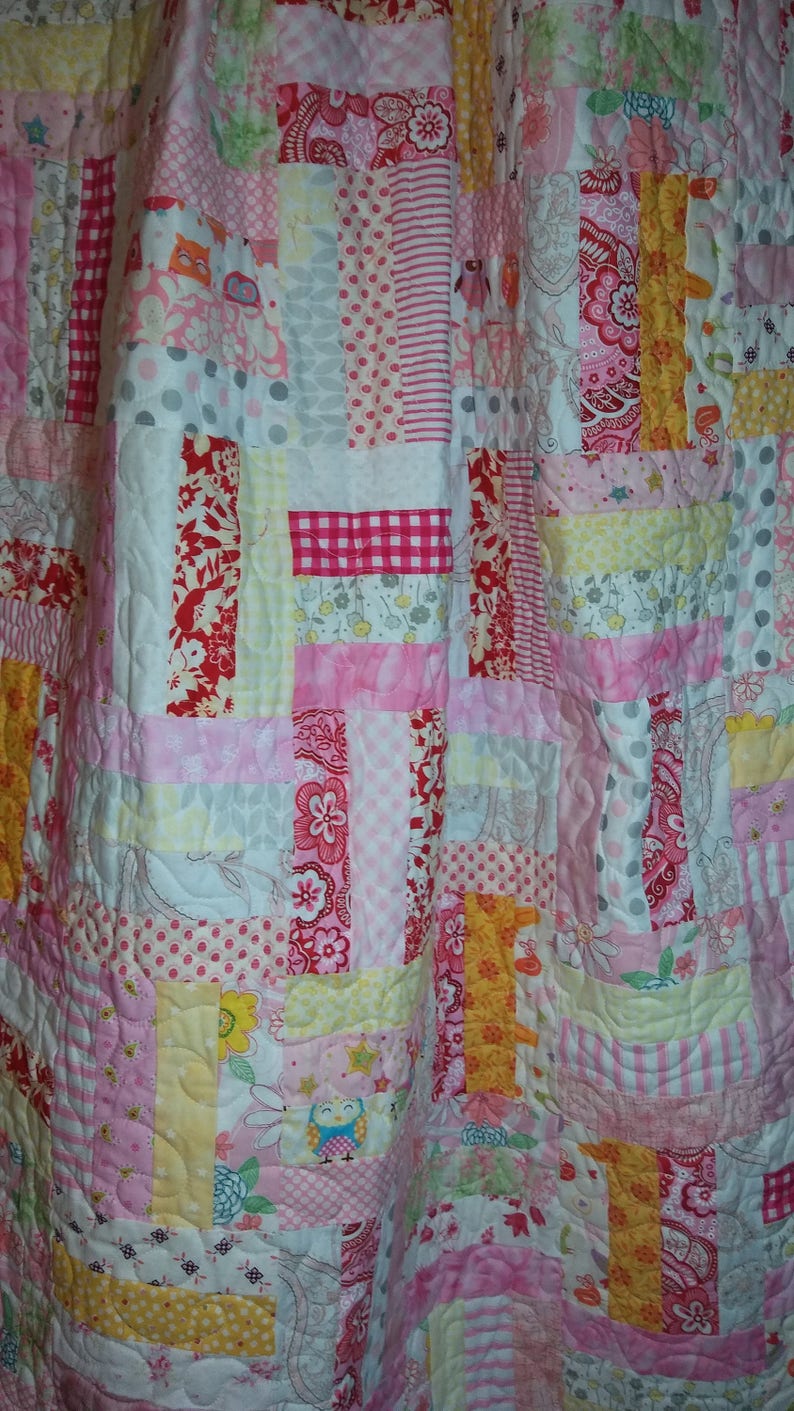 Shabby chic patchwork quilt in shades of red and yellow Etsy