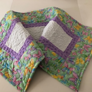 Large quilted  table runner,  spring and summer butterfly table decor