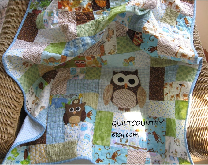 The Little Scrappy Owl Quilt Baby Boy Blue Quilt Baby Boy Etsy