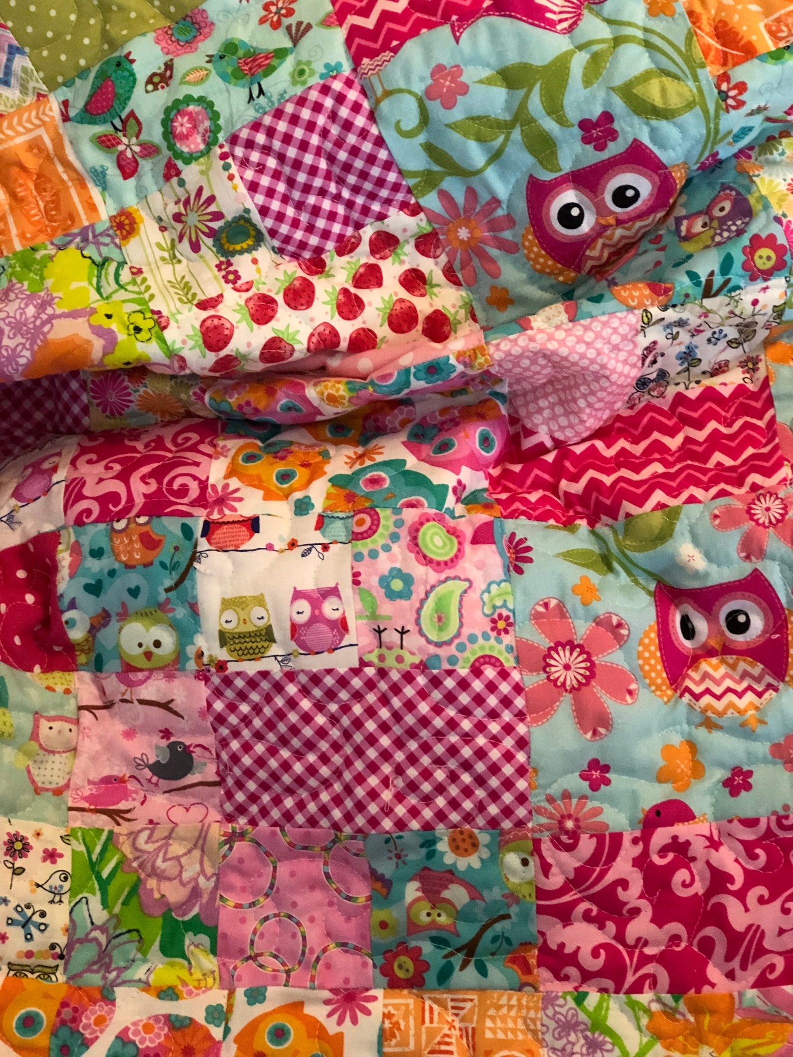 Pink Patchwork Baby Quilt, Toddler Girls Quilt One of a Kind- 35" by 44 ...