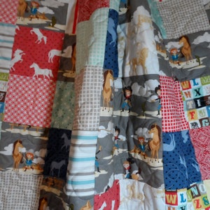 Kids western horse quilt. patchwork equine quilt for child: 40&quot; by 48&quot;
