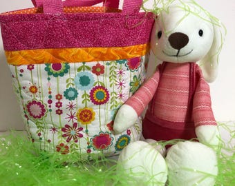 Handmade  spring tote bag,  kids tote bag, quilted  bag with imported bunny for EASTER