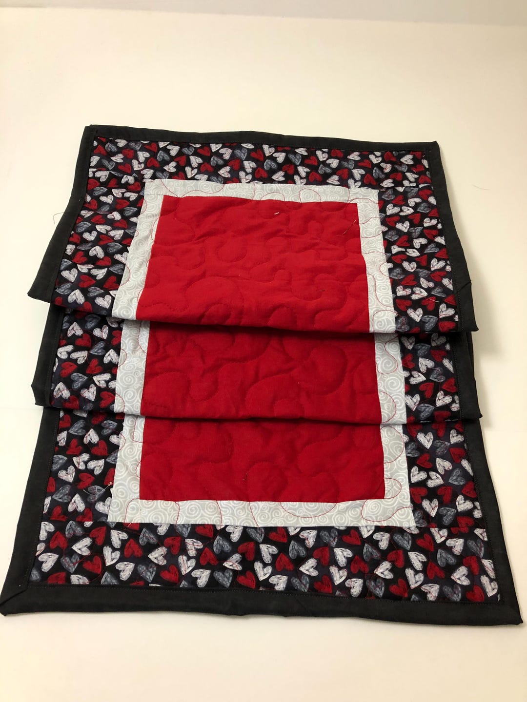 Red Patchwork Table Runner Valentine's Day Red Quilted Table Runner, Reversible to White and Red ...
