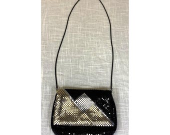 Vintage Metal Mesh Purse 80s Glam Sequin Shoulder Bag Gold Black Silver Evening