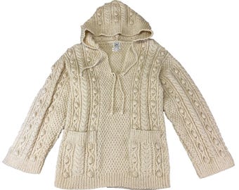 Vintage Wool Hoodie Sweater Ivory Neusteters Made In England Retro Boho Hippie