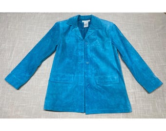 Vintage Leather Jacket Blue Suede Coat Jessica Holbrook Womens Size XS Y2K 90s