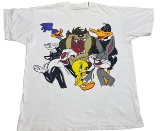 Vintage Looney Toon T Shirt Single Stitch Taz Devil Bugs Bunny Tweety Sylvester