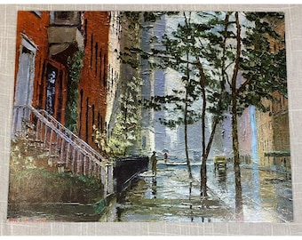 Vintage Peter Hayward Quiet City Impressionist Art Oil Print Home Decor  14x11
