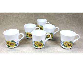 Vintage Corning Ware Sunflower Cup Set Of 6 Coffee Mugs 90s Corning Sunsations