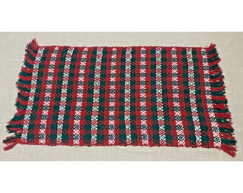 Vintage Christmas Rug Windham Trading Jacquard Cotton Weave Holiday Red Green