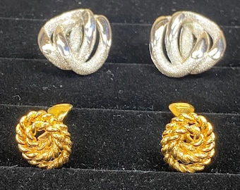 Vintage Monet Earrings Twist Hoop Swirl Silver & Gold Tone Clip On Set of 2