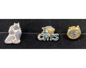 Vintage Pin Brooch Cat Set of 3 Kitten I Love Cats Gold Silver Tone 90s Jewelry