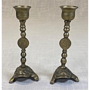 Vintage Candlesticks Brass Set of 2 Frog Turtle Design Boho Eclectic Home Decor
