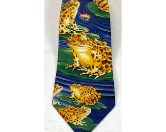 Vintage Silk Tie Frogs Lily Pad Frog The Ark of Noah Braldt Braids Atlas Design
