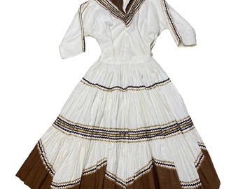 Vintage Circle Skirt Western Top Set Square Dance 50s Brown Gold Rockabilly