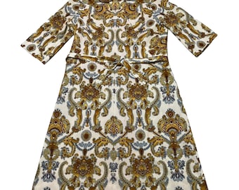 1960s Mod Mini Shift Dress Psychedelic Gold Brown Retro Style