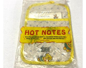 Vintage Oven Mitt Cats NEW Pot Holder Hot Notes Set Retro Kitsch 70s Kitchen