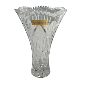 Nachtmann Germany Lead Crystal Vase: 9" Scalloped Rim Fan Cut