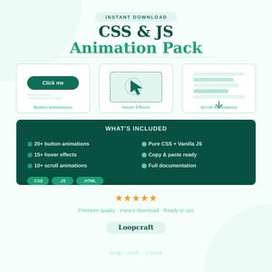 "CSS Animation Pack — Button-, Hover- & Scroll-Effekte | Sofortdownload | Web UI Kit