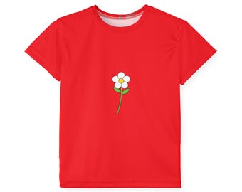 White Daisy Illustration Kinderjersey | Rot Floral Sport Tee