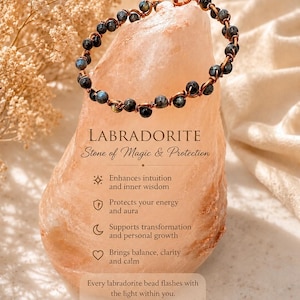 Labradorite & Copper Wire Wrapped Bracelet - Adjustable Crystal Bracelet