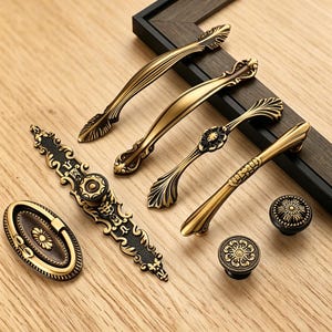 Vintage Brass Cabinet Pulls, Antique Bronze Drawer Handles for Kitchen & Bathroom