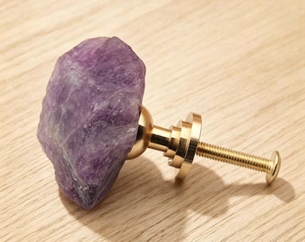 Raw Amethyst Knobs Crystal Drawer Pulls for Cabinets Purple Quartz Wardrobe Handles Boho Decor Gift for February Birthdays Set of 1