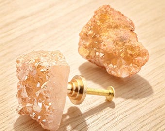 Champagne Crystal Geode Knobs Raw Quartz Druzy Drawer Pulls for Cabinets Brass Wardrobe Handles Boho Decor Gift for Crystal Lovers Set of 1