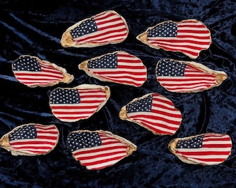Hand Painted American Flag 4-6 inch Oyster Shell Trinket Dish, Patriotic Ring Dish, Coastal Jewelry Dish