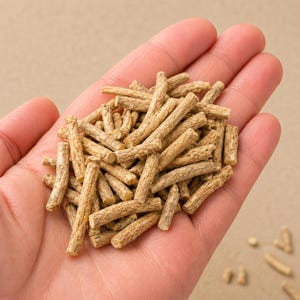 May include: A collection of small, light brown, cylindrical woody root pieces with a textured, fibrous surface. These short, thin sticks are uniform in color and appearance, featuring a rough, natural bark-like exterior and a pale, woody interior.