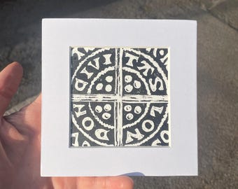 Edward III Half Groat Linocut Print – Medieval Silver Coin Wall Art