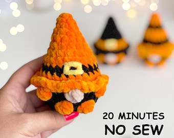 Halloween Gnome Crochet Pattern, No Sew Mini Amigurumi, Quick Easy 30 Minute Project, Small Plush Market Make PDF