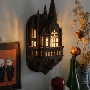 Gothic Castle Wall Lamp | 3D Printed Cathedral Light Sconce |Rechargeable  Night Light | Dark Home Decor | Halloween Gothic Bedroom Lighting