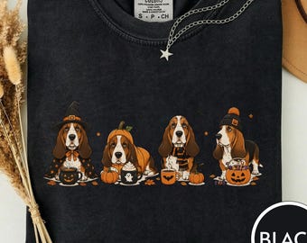 Chemise d'Halloween Basset Hound, chemise pour chien Basset Hound, cadeau mignon basset hound effrayant, t-shirt drôle d'amant de chien d'automne, chiot de citrouille, maman de chien d'automne