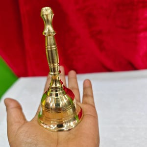 4 Inch Brass Hand Bell with 3 Inch Decorative Brass Plate, Temple Bell, Puja Ghanti, Hindu Prayer Bell, Mandir Bell, Aarti Bell image 14