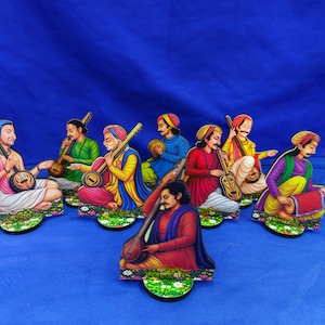 Asht Sakha 8 delar set, 5,5 tum MDF trä Ashtsakha, Krishna Sakha musikalisk dekor, Vrindavan tempeldekoration, Bhajan Kirtan set