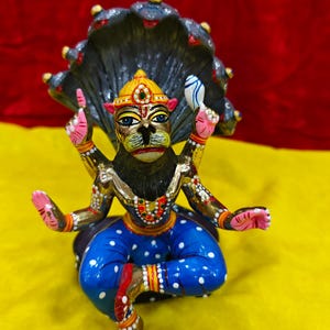 6 tum/15 cm Narasimha Dev-staty med Prahlad-mässingsstaty Murti handmålad Nrsimha-gudom Vrindavan handgjord tempelidol