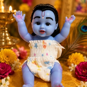 12 tum/30 cm silikon Krishna-docka | Handgjord Bal Krishna Gopal-leksak | Hare Krishna-docka | Mjuk Krishna-present till barn