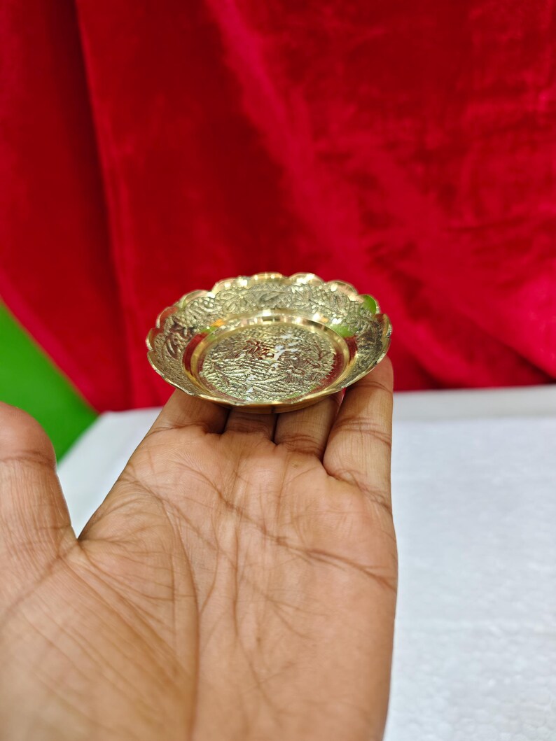 4 Inch Brass Hand Bell with 3 Inch Decorative Brass Plate, Temple Bell, Puja Ghanti, Hindu Prayer Bell, Mandir Bell, Aarti Bell image 16