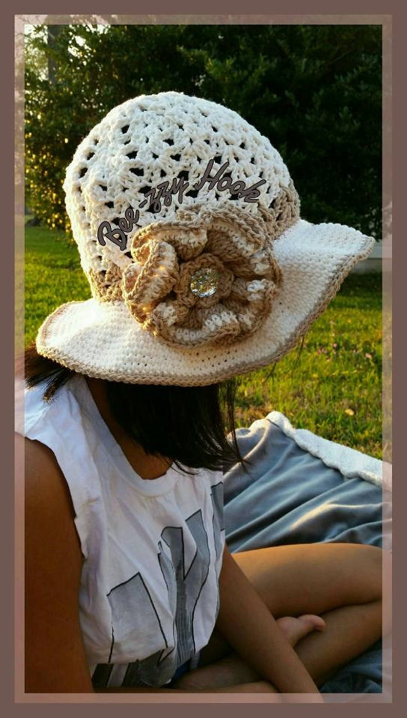 Summer Hat crochet Panama Hat Handmade Crochet SpringHat Hat with Flower Hat with Brim