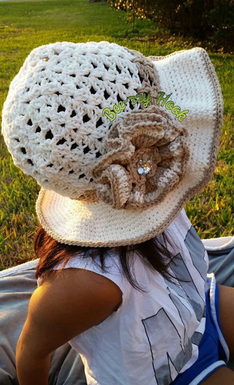 Summer Hat crochet Panama Hat Handmade Crochet SpringHat Hat with Flower Hat with Brim
