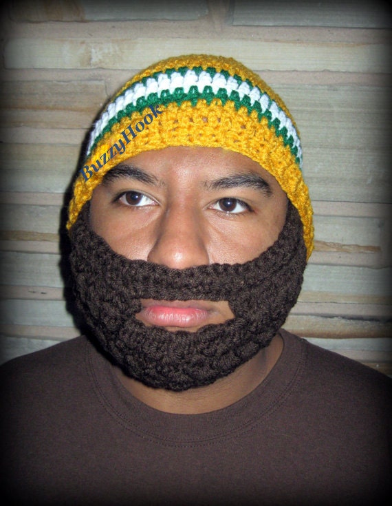 Crocheted ADULT Unisex Beard Hat Green 